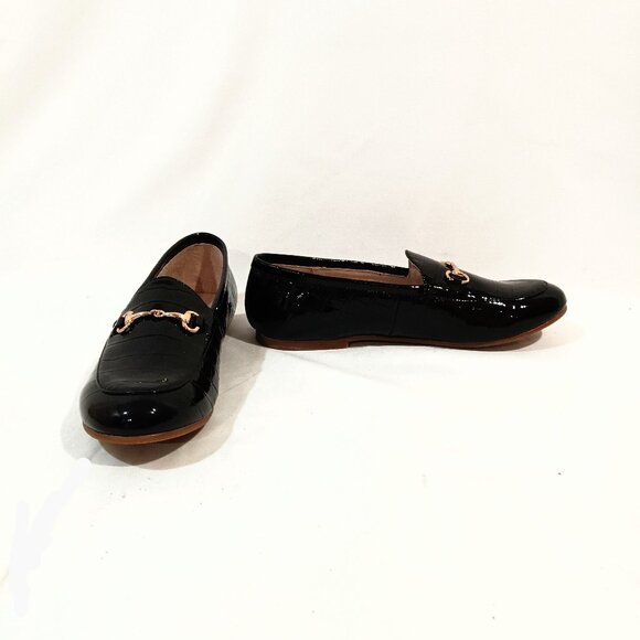 Loafers Black Color Slip On Flats Size 4.5 USA 36 EU Shoes Crocodile Snik Buckle - Picture 1 of 4